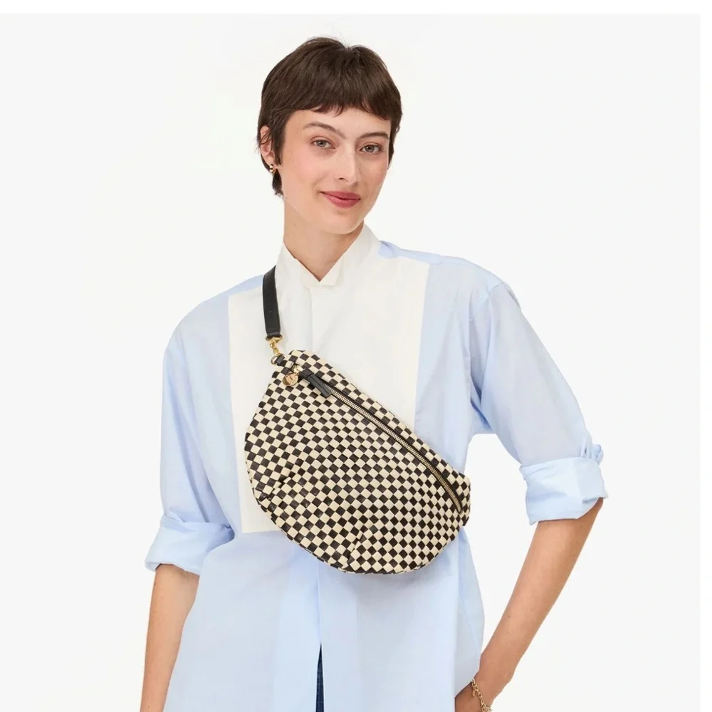 Clare V Grande Fanny Black/Cream Woven Checker Crossbody Bag Gorgeous w/dustbag - Picture 9 of 17